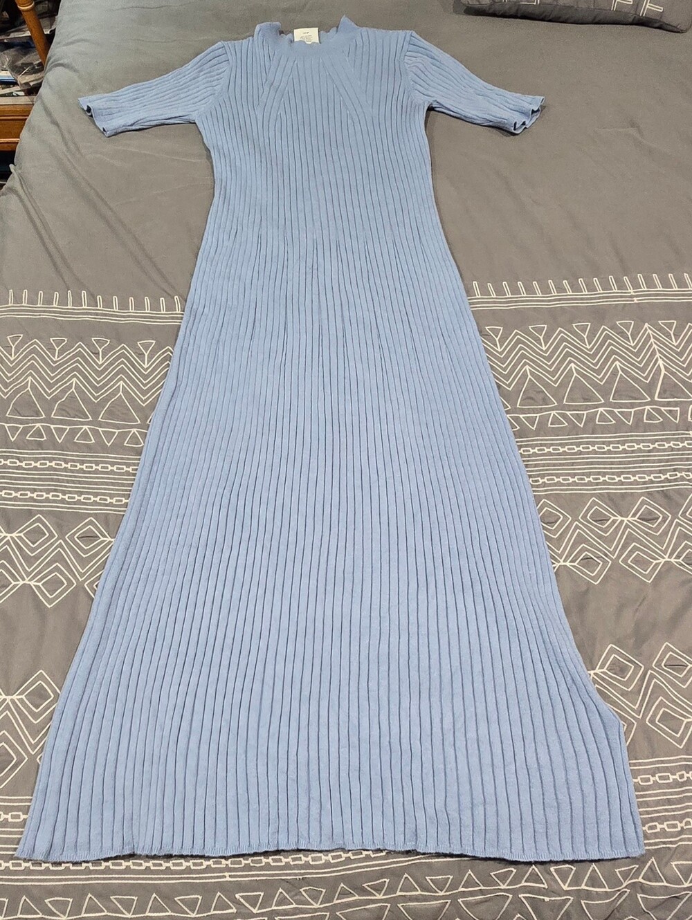 Varley Maeve Rib Knit Midi Dress In Blue Size Large